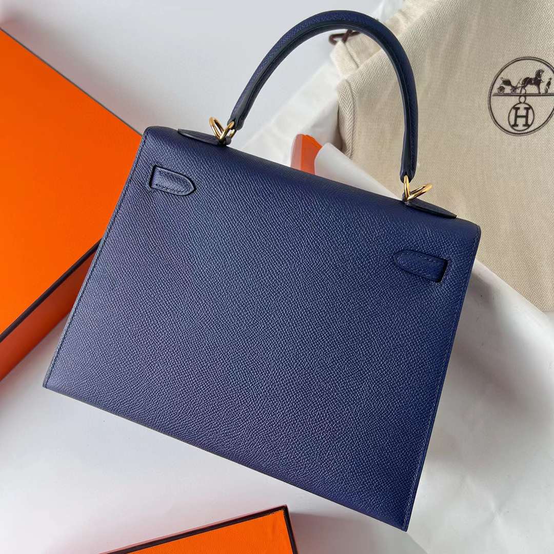 Hermès（爱马仕）Kelly 凯莉包 Epsom皮 Ck73 宝石蓝 金扣 25cm 全手工蜡线缝制 Ghw