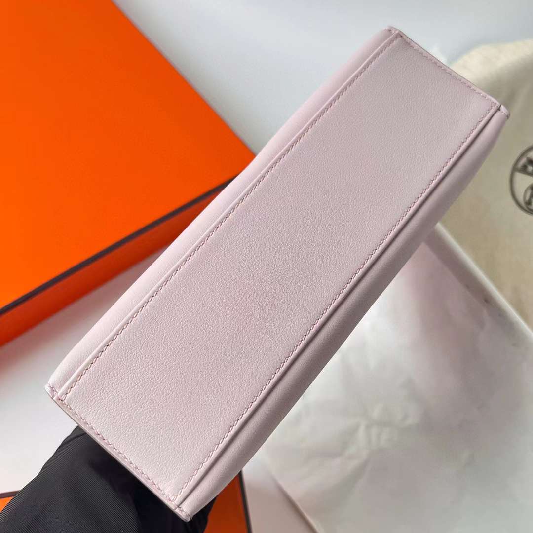 Hermès（爱马仕）Mini Kelly Pochette Swift皮 09 梦幻粉紫 银扣 22cm 全手工蜡线缝制 Phw