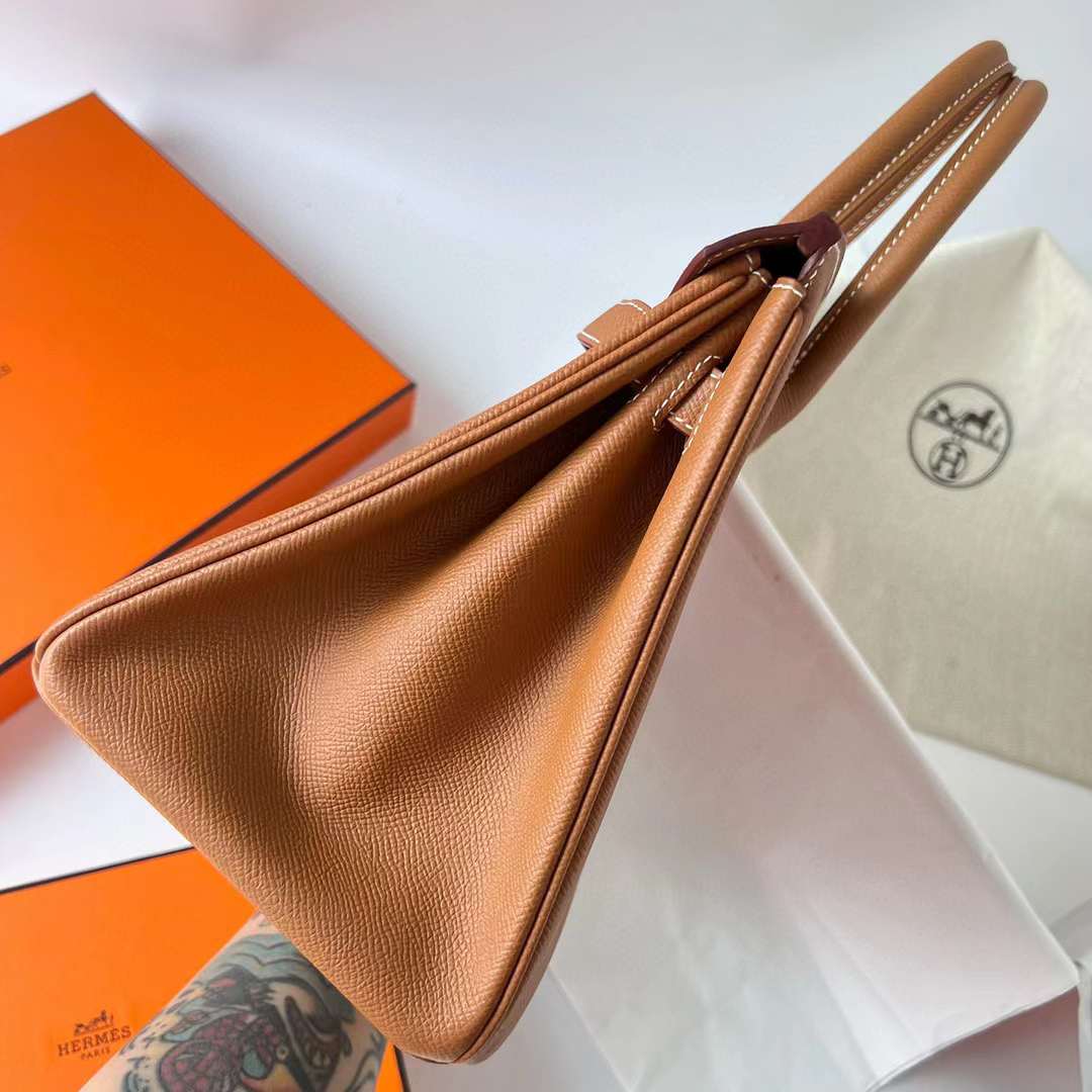 Hermès（爱马仕）Birkin 铂金包 Epsom Ck37 金棕色 金扣 30cm 全手工蜡线缝制 Ghw