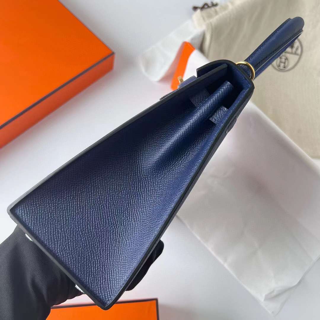 Hermès（爱马仕）Kelly 凯莉包 Epsom皮 Ck73 宝石蓝 金扣 25cm 全手工蜡线缝制 Ghw