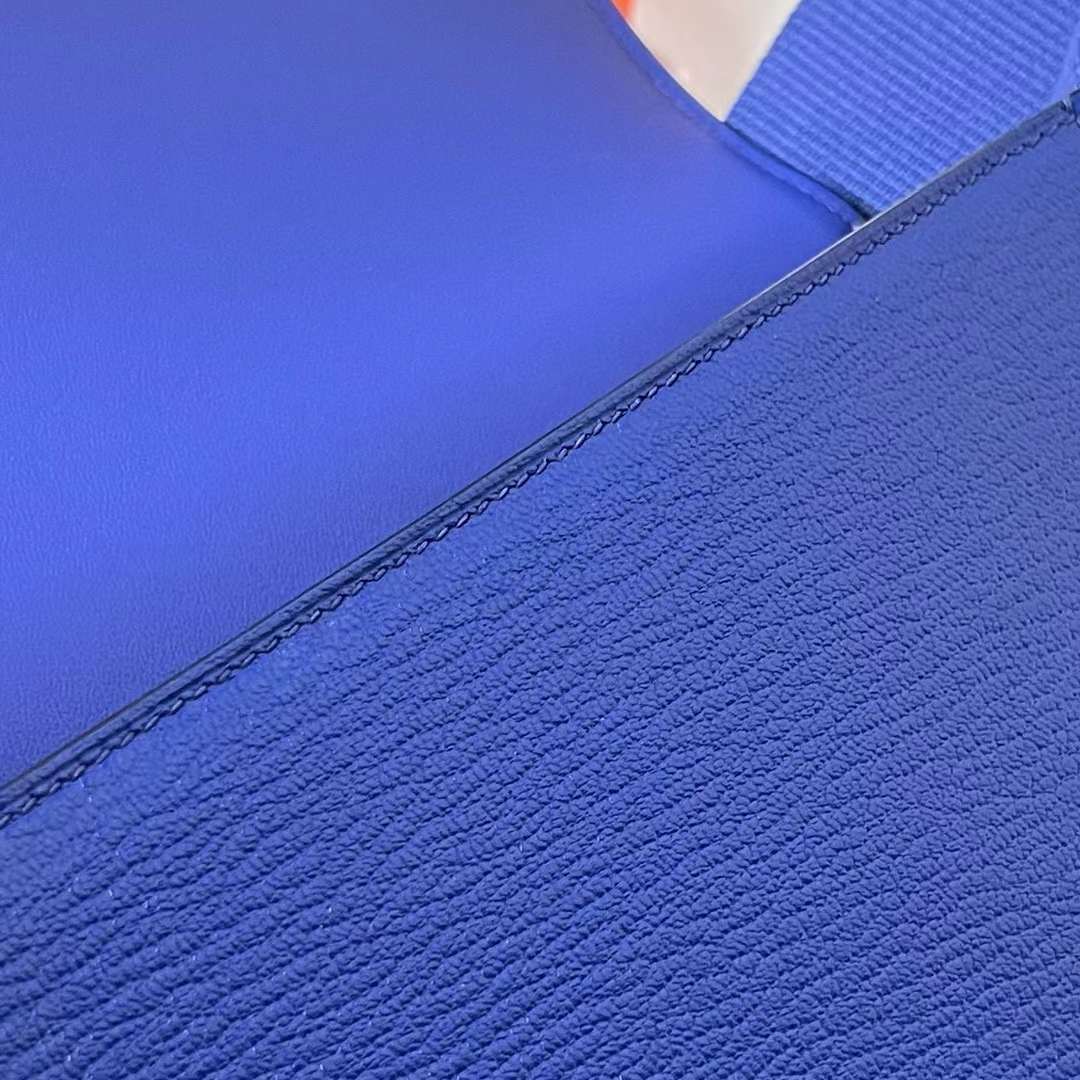 Hermès（爱马仕）Geta Chevre 进口山羊皮 7T 电光蓝 银扣 20cm 全手工蜡线缝制 Phw