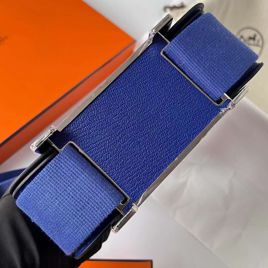 Hermès（爱马仕）Geta Chevre 进口山羊皮 7T 电光蓝 银扣 20cm 全手工蜡线缝制 Phw