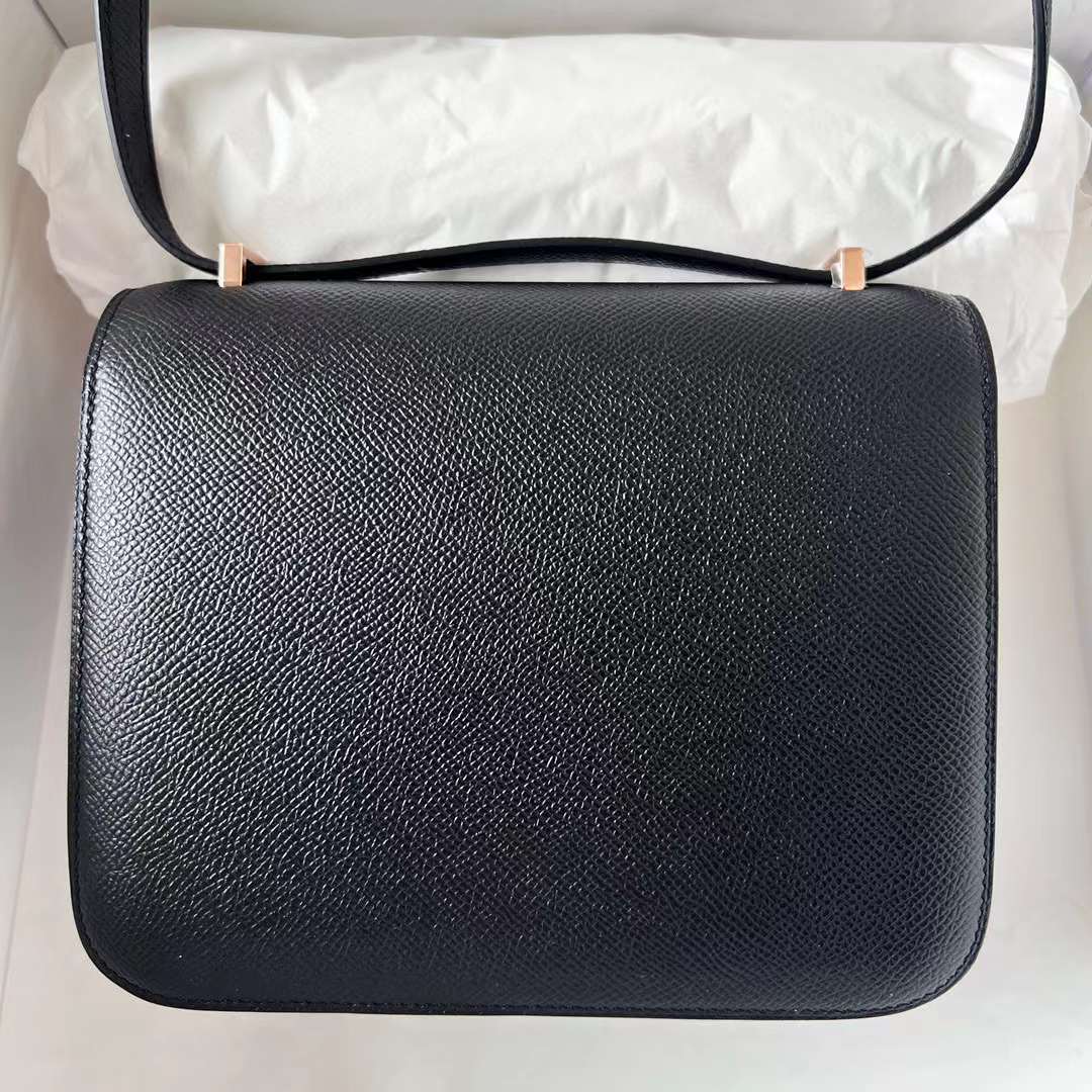 Hermès（爱马仕）Constance 康斯坦斯 Epsom Ck89 黑色 玫瑰金扣 19cm 全手工蜡线缝制 Rghw