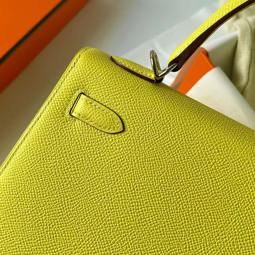 Hermès（爱马仕）Kelly 凯莉包 Epsom 9R 柠檬黄 银扣 25cm 全手工蜡线缝制 Phw