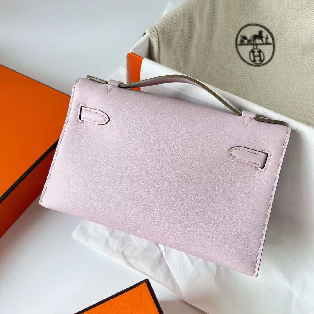 Hermès（爱马仕）Mini Kelly Pochette Epsom 09 梦幻粉紫 银扣 22cm 全手工蜡线缝制 Phw