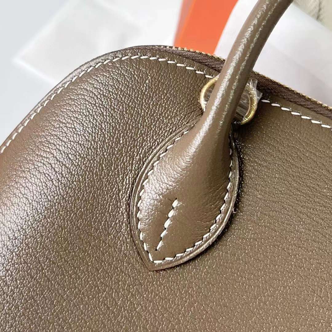 Hermès（爱马仕）Mini Bolide 迷你保龄球包 Chevre 进口山羊皮 Ck18 大象灰 金扣 19cm 全手工蜡线缝制 Ghw