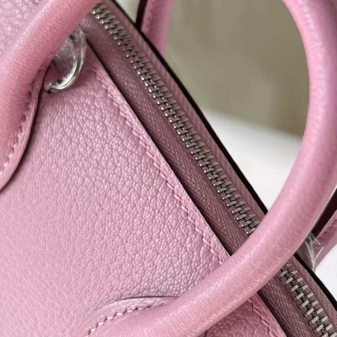 Hermès（爱马仕）Mini Bolide 迷你保龄球包 Chevre 山羊皮 X9 锦葵紫 银扣 19cm 全手工蜡线缝制 Phw