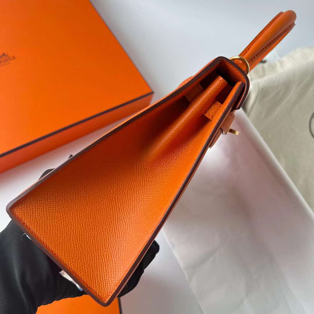 Hermès（爱马仕）Kelly 凯莉包 Epsom Ck93 橙色 金扣 25cm 全手工蜡线缝制 Ghw