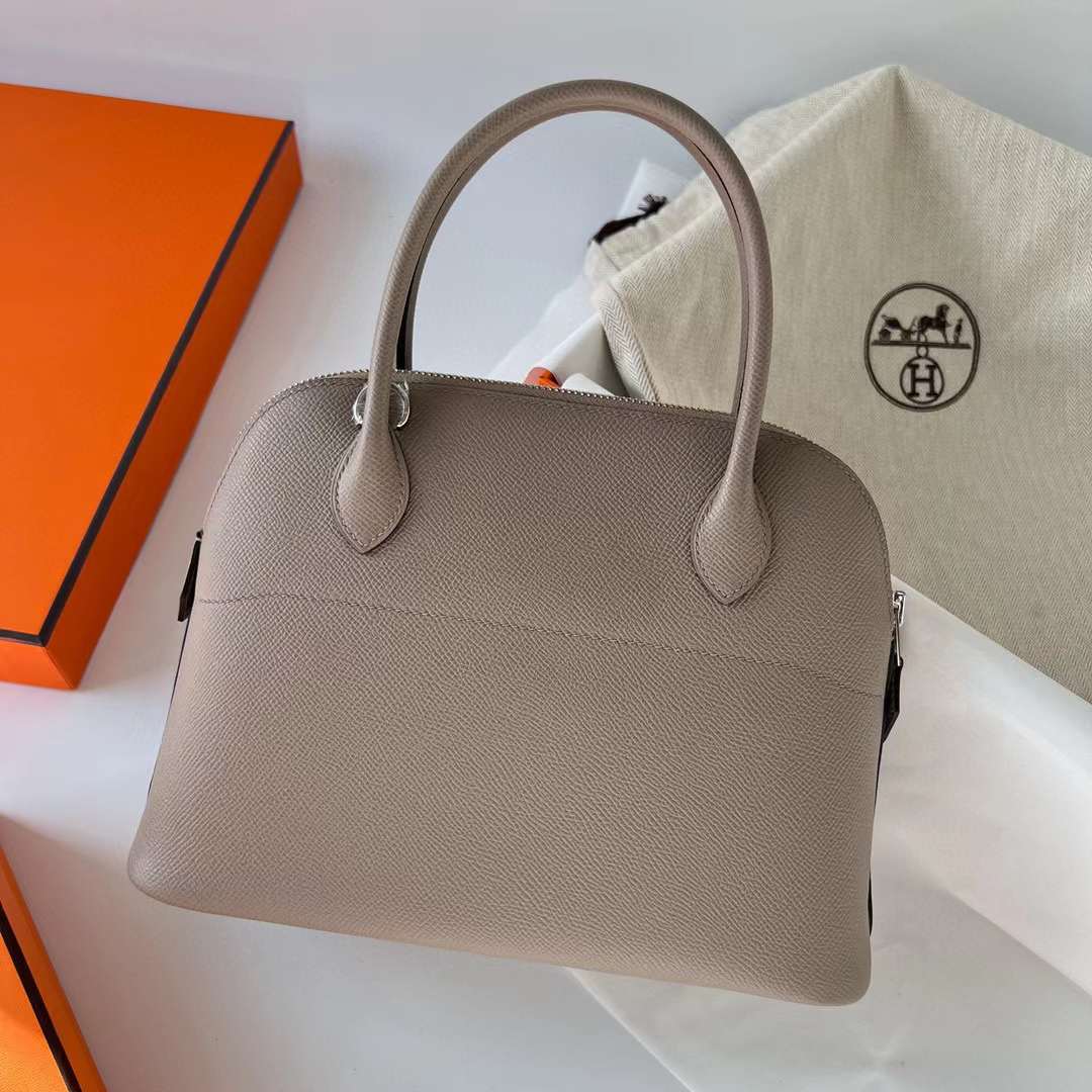 Hermès（爱马仕）Bolide 保龄球包 Epsom M8 沥青灰 银扣 27cm 全手工蜡线缝制 Phw