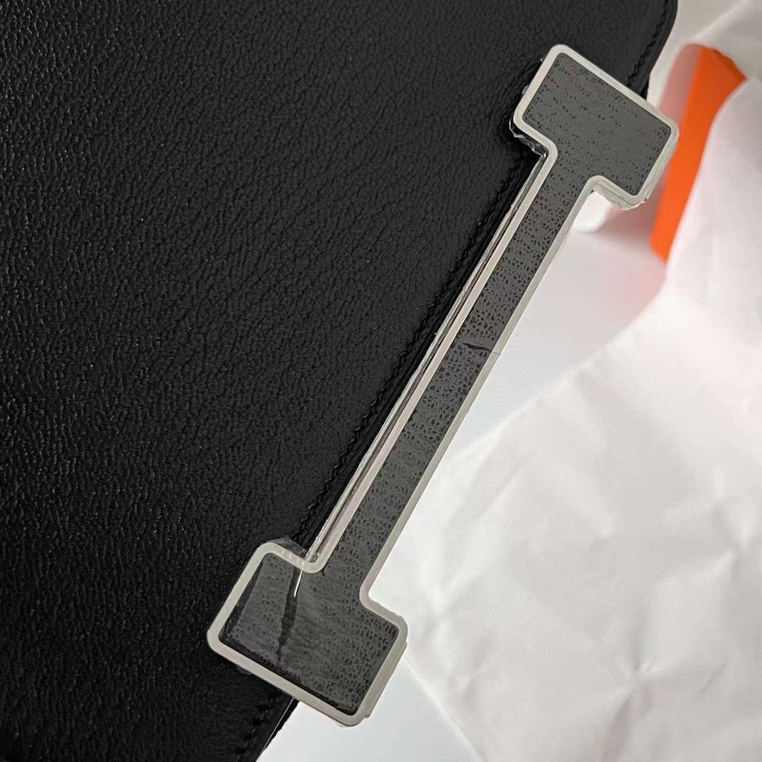 Hermès（爱马仕）Geta Chevre 进口山羊皮 Ck89 黑色 银扣 20cm 全手工蜡线缝制 Phw