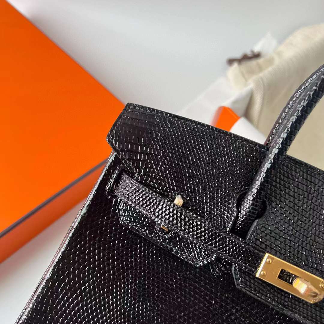 Hermès（爱马仕）Birkin 铂金包 Lizard 进口蜥蜴皮 Ck89 黑色 金扣 25cm 全手工蜡线缝制 Ghw