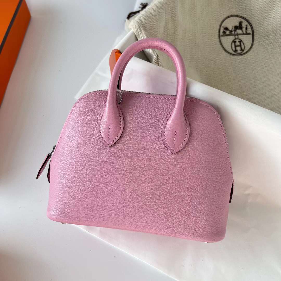 Hermès（爱马仕）Mini Bolide 迷你保龄球包 Chevre 山羊皮 X9 锦葵紫 银扣 19cm 全手工蜡线缝制 Phw