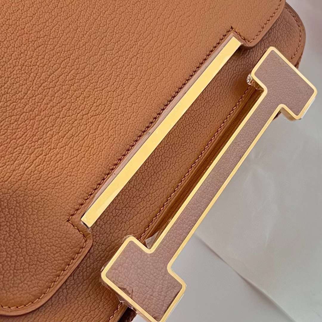 Hermès（爱马仕）Geta Chevre 进口山羊皮 Ck37 金棕色 金扣 20cm 全手工蜡线缝制 Ghw
