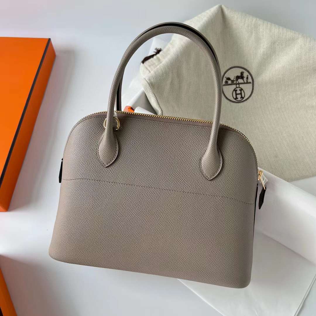 Hermès（爱马仕）Bolide 保龄球包 Epsom M8 沥青灰 金扣 27cm 全手工蜡线缝制 Ghw