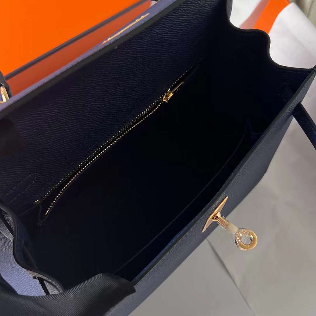 Hermès（爱马仕）Kelly 凯莉包 Epsom皮 Ck73 宝石蓝 金扣 25cm 全手工蜡线缝制 Ghw