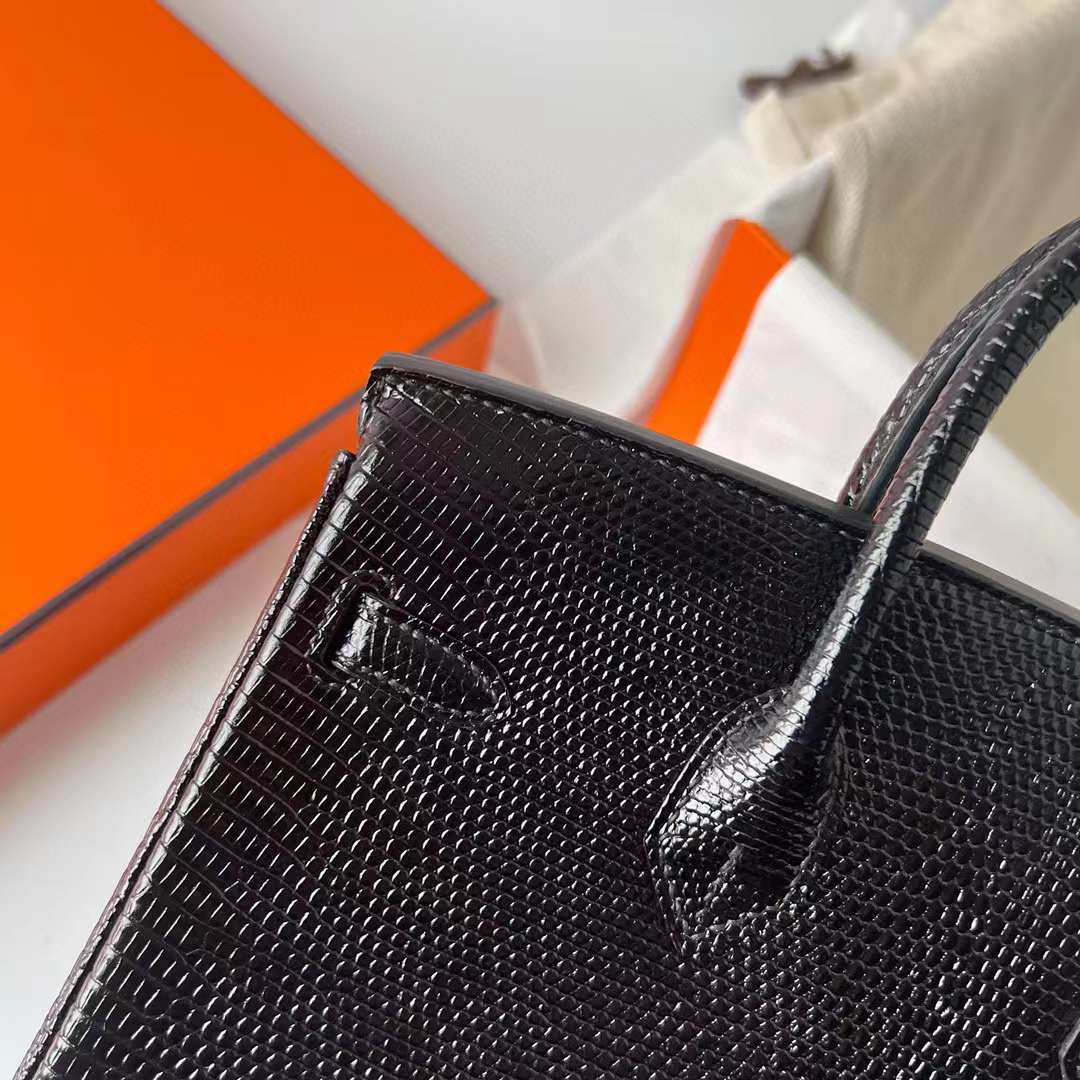 Hermès（爱马仕）Birkin 铂金包 Lizard 进口蜥蜴皮 Ck89 黑色 金扣 25cm 全手工蜡线缝制 Ghw