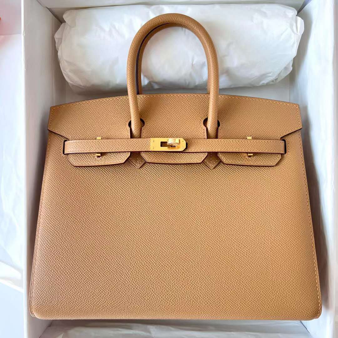 Hermès（爱马仕）Birkin Sellier Epsom 0M 奶茶色 金扣 25cm 全手工蜡线缝制 Ghw