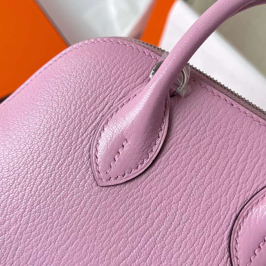 Hermès（爱马仕）Mini Bolide 迷你保龄球 Chevre 进口山羊皮 X9 锦葵紫 银扣 19cm 全手工蜡线缝制 Phw