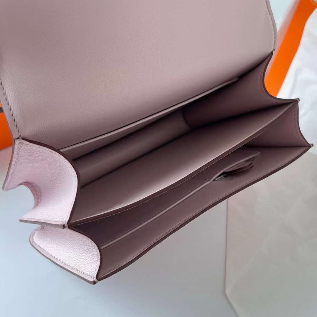 Hermès（爱马仕）Constance 康斯坦斯 1-19 Chevre 进口山羊皮 09 梦幻粉紫 玫瑰金扣 19cm 全手工蜡线缝制 Rghw