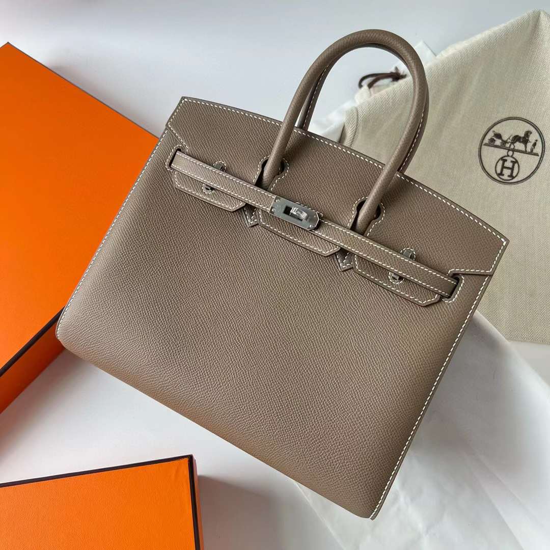 Hermès（爱马仕）Birkin Sellier Epsom Ck18 大象灰 白色走线 银扣 25cm 全手工蜡线缝制 Phw