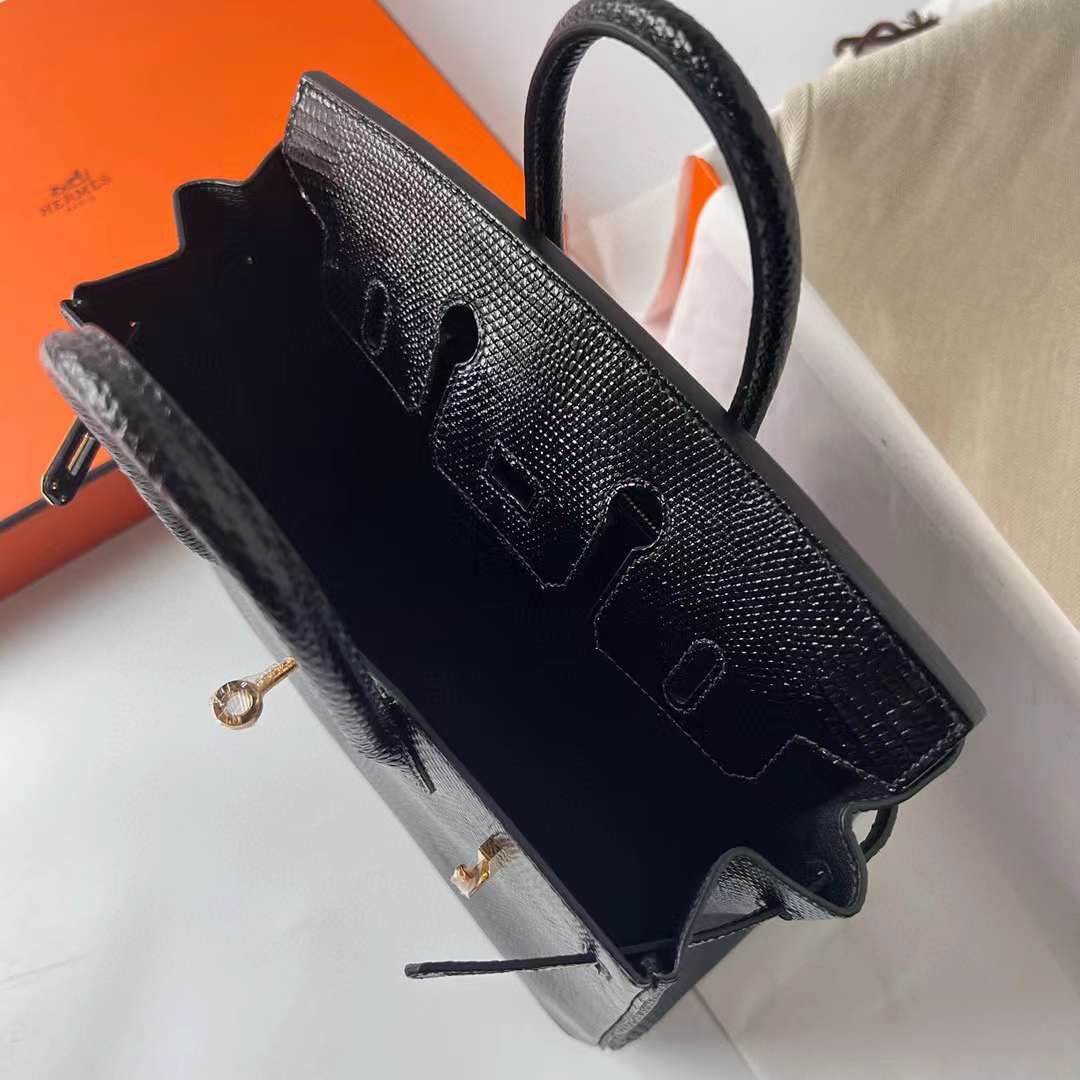 Hermès（爱马仕）Birkin 铂金包 Lizard 进口蜥蜴皮 Ck89 黑色 金扣 25cm 全手工蜡线缝制 Ghw