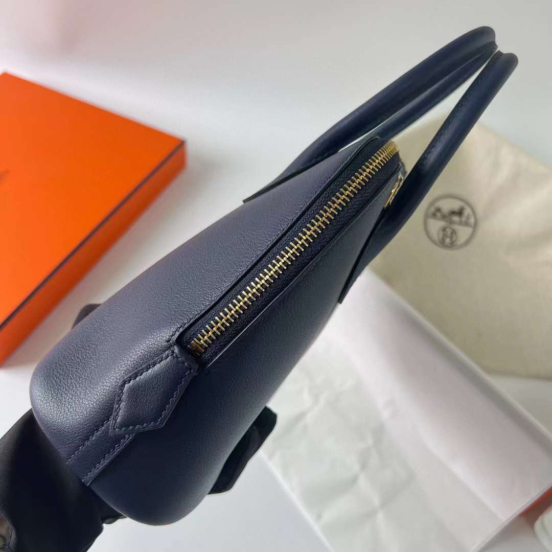 Hermès（爱马仕）Bolide 保龄球包 Evercolor Ck73 宝石蓝 内拼 0F 弗里达蓝 金扣 25cm 全手工蜡线缝制 Ghw