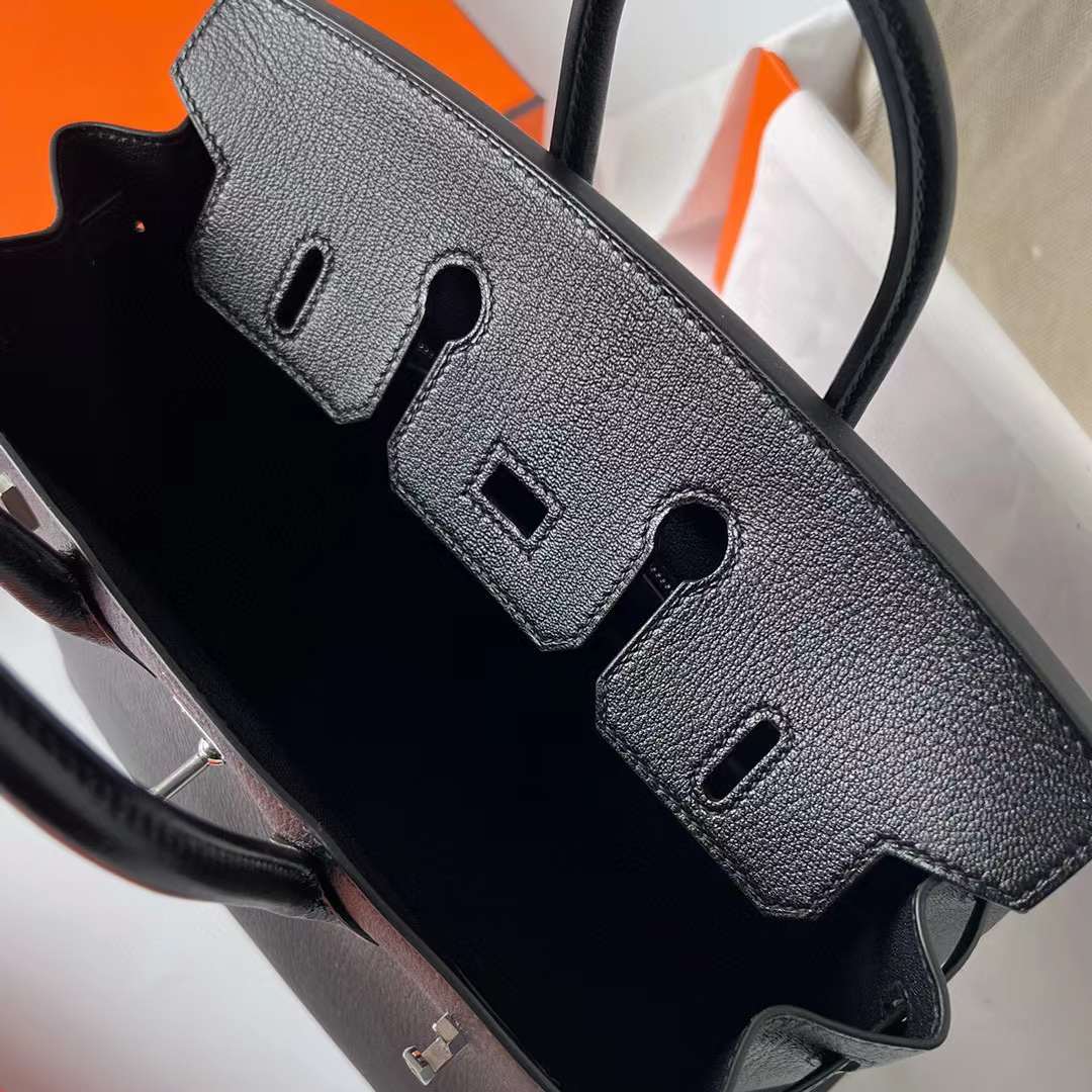 Hermès（爱马仕）Birkin 铂金包 Chevre 进口山羊皮 Ck89 黑色 银扣 25cm 全手工蜡线缝制 Phw