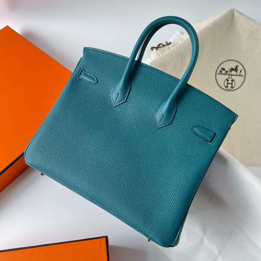 Hermès（爱马仕）Birkin 铂金包 Togo 顶级小牛皮 W0 博斯普鲁斯绿 银扣 25cm 全手工蜡线缝制 Phw