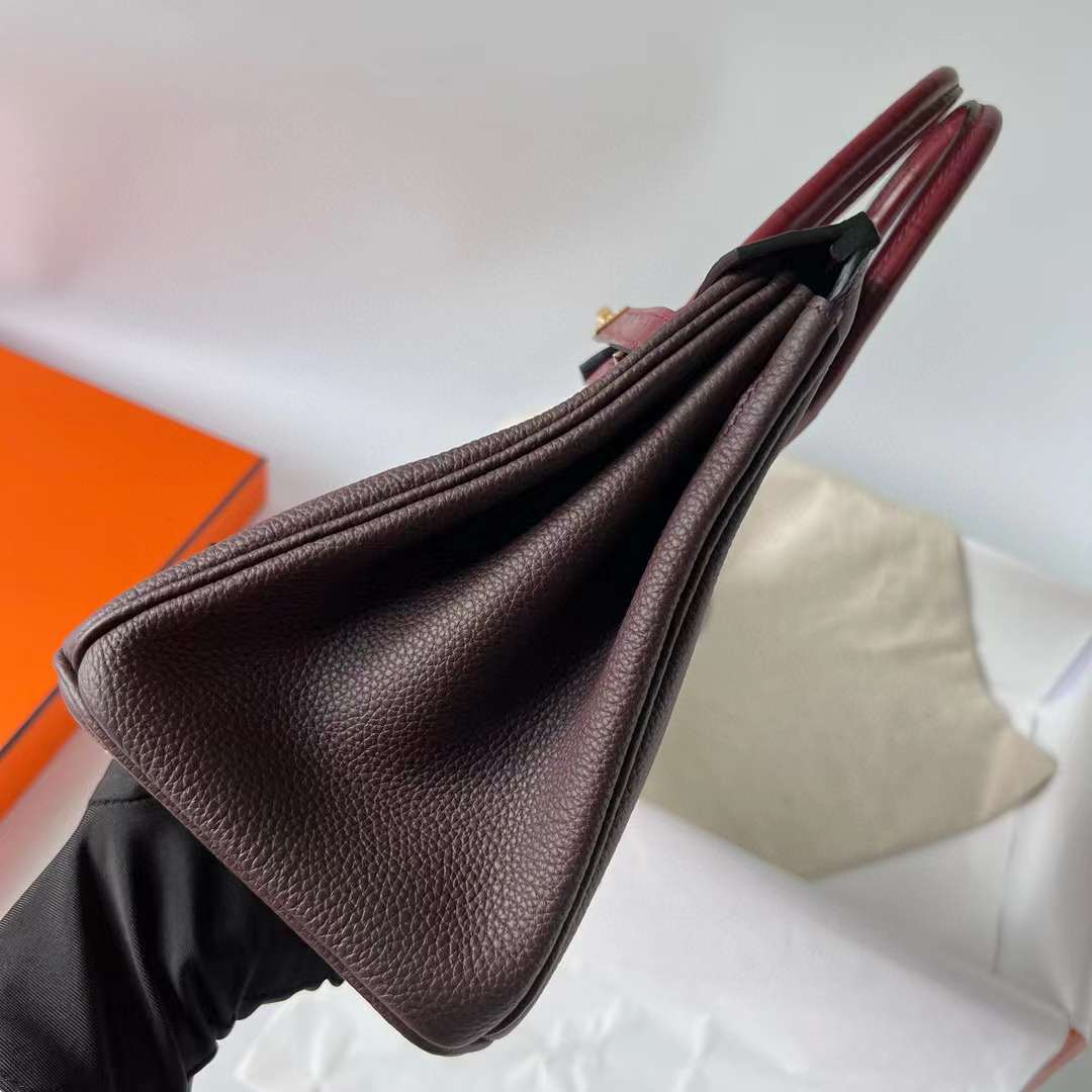 Hermès（爱马仕）Birkin 铂金包 Touch Togo皮 拼 雾面美洲鳄鱼皮 0G 马鞍红 拼 Ck55 爱马仕红 金扣 25cm 全手工蜡线缝制