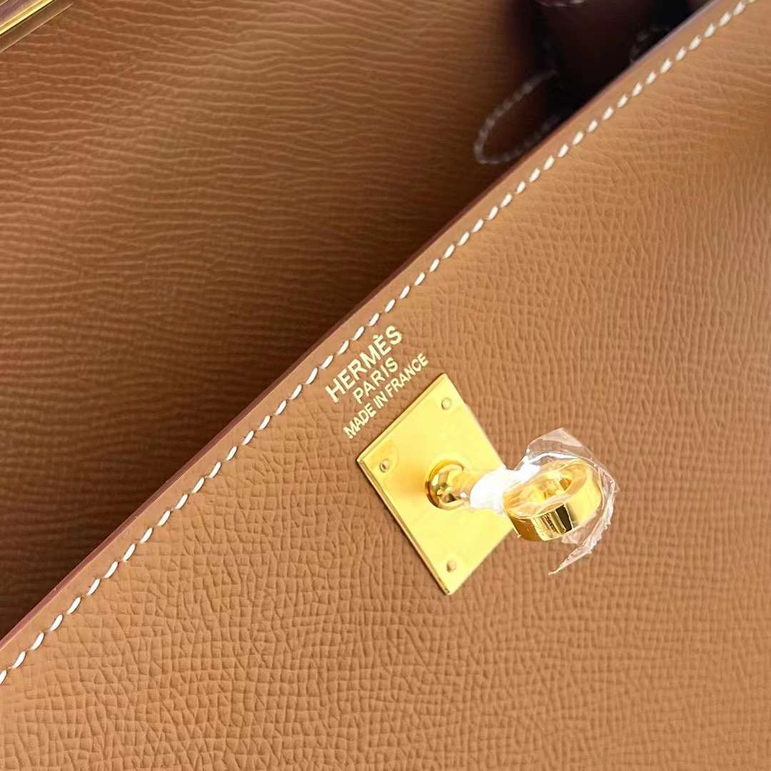 Hermès（爱马仕）Kelly 凯莉包 Epsom皮 金棕色 金扣 25cm 全手工蜡线缝制 Ghw