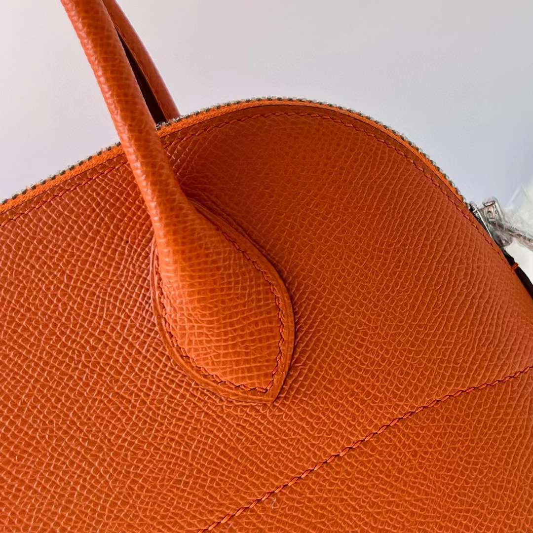 Hermès（爱马仕）Bolide 保龄球包 Epsom Ck93 橙色 银扣 27cm 全手工蜡线缝制 Phw