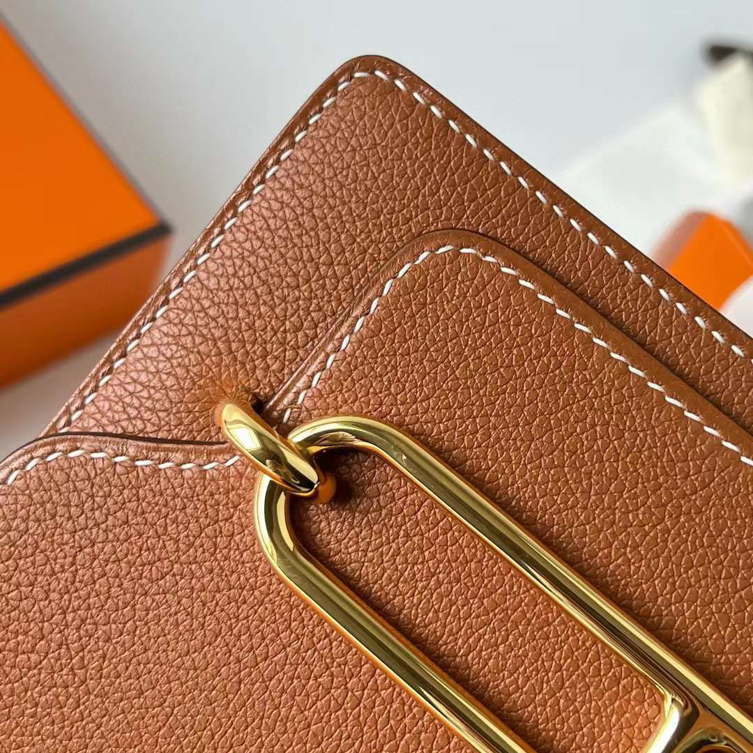 Hermès（爱马仕）Roulis 猪鼻子 Evercolor Ck37 金棕色 金扣 18cm 全手工蜡线缝制 Ghw