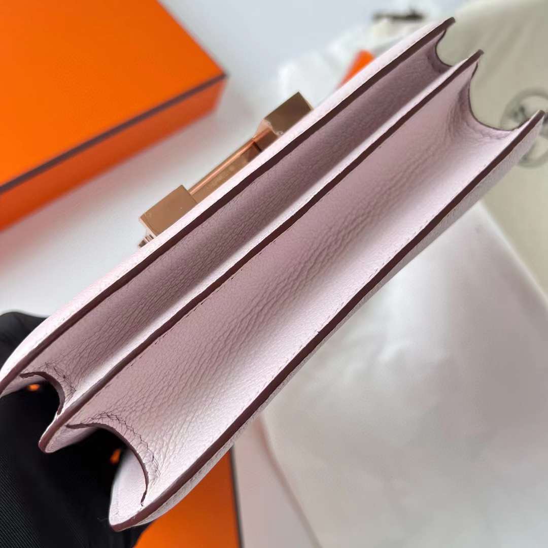 Hermès（爱马仕）Constance 康斯坦斯 1-19 Chevre 进口山羊皮 09 梦幻粉紫 玫瑰金扣 19cm 全手工蜡线缝制 Rghw