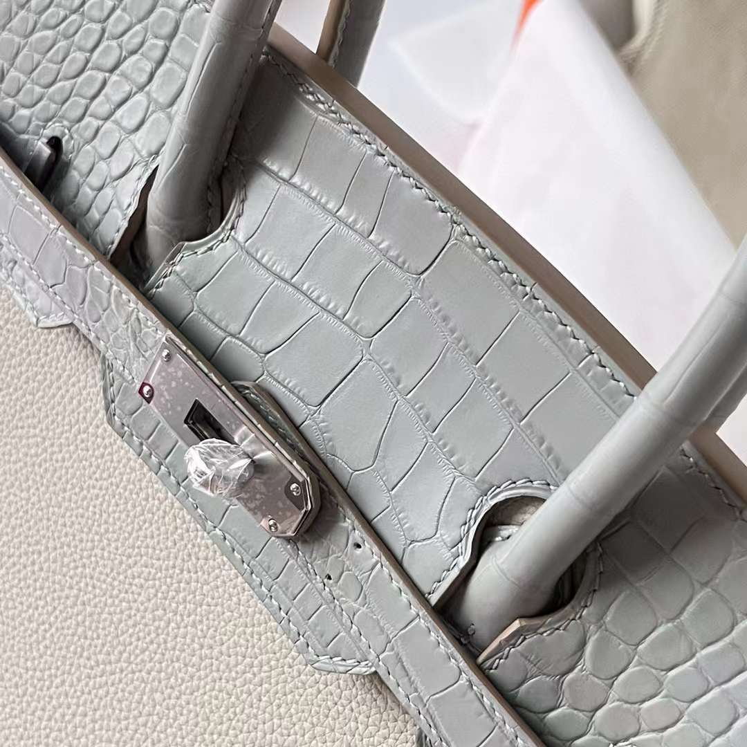Hermès（爱马仕）Birkin 铂金包 Touch Togo 拼 雾面美洲鳄鱼皮 Ck80 珍珠灰 银扣 30cm 全手工蜡线缝制 Phw