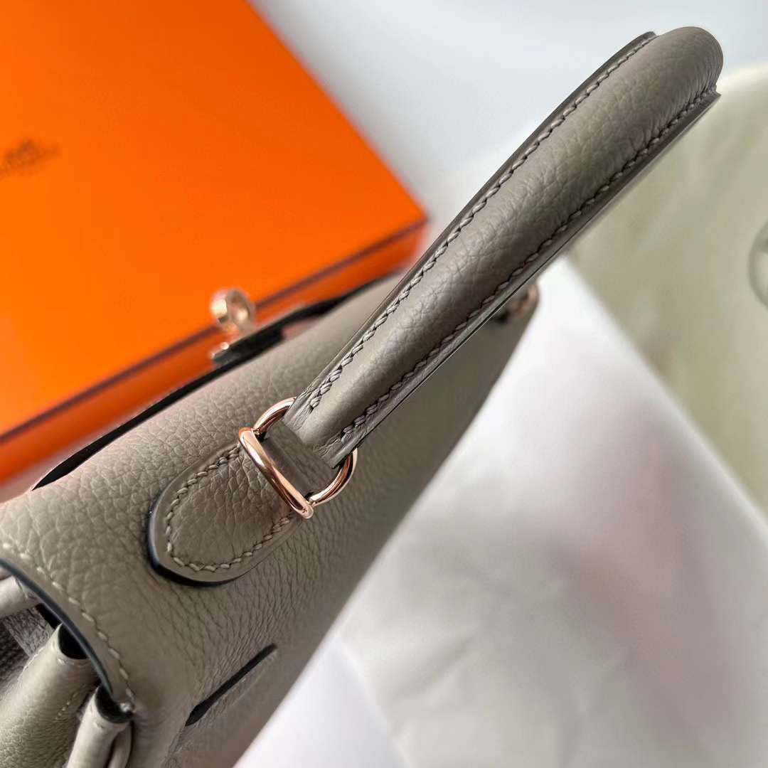 Hermès（爱马仕）Kelly 凯莉包 Togo皮 M8 沥青灰 玫瑰金扣 25cm 全手工蜡线缝制 Rghw