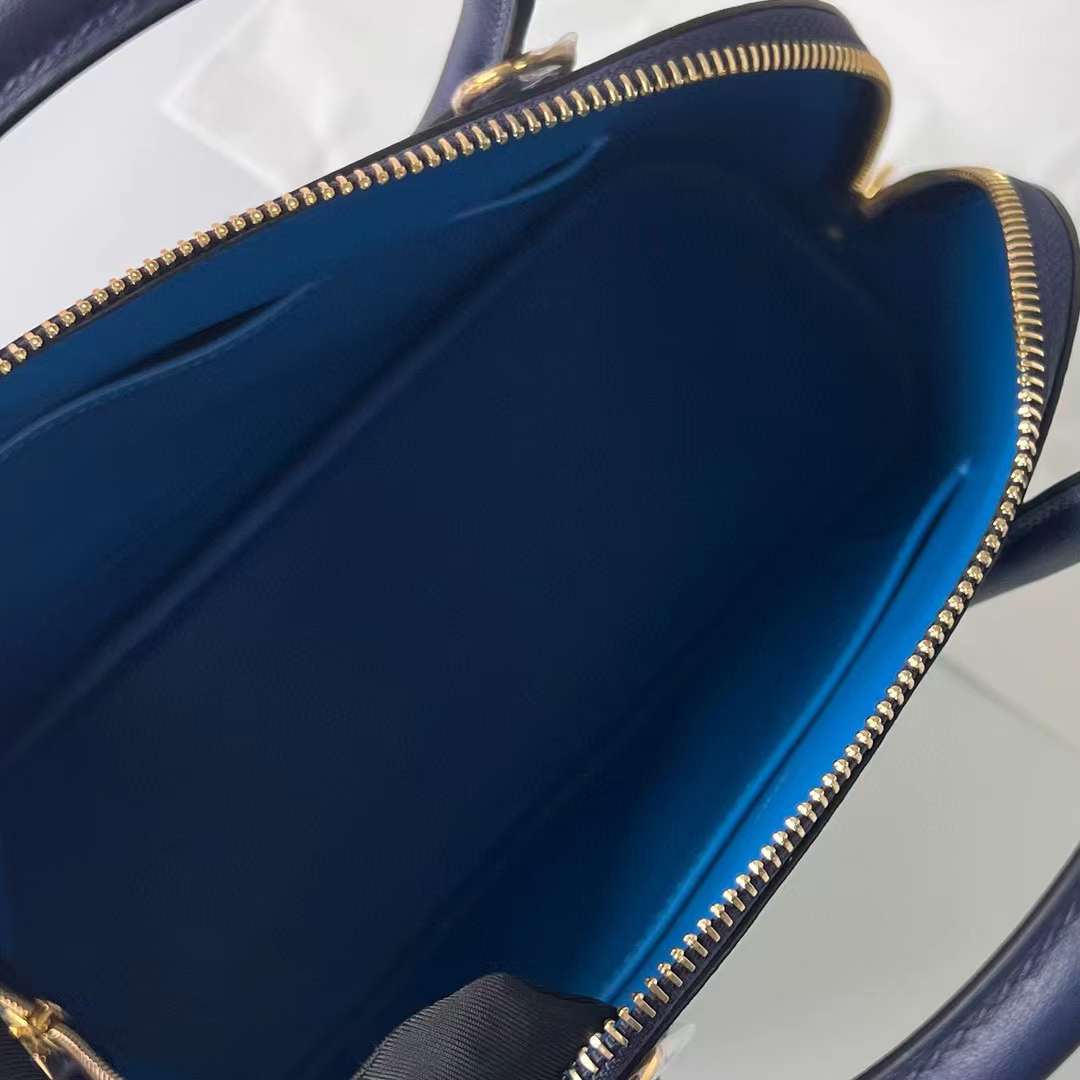 Hermès（爱马仕）Bolide 保龄球包 Evercolor Ck73 宝石蓝 内拼 0F 弗里达蓝 金扣 25cm 全手工蜡线缝制 Ghw