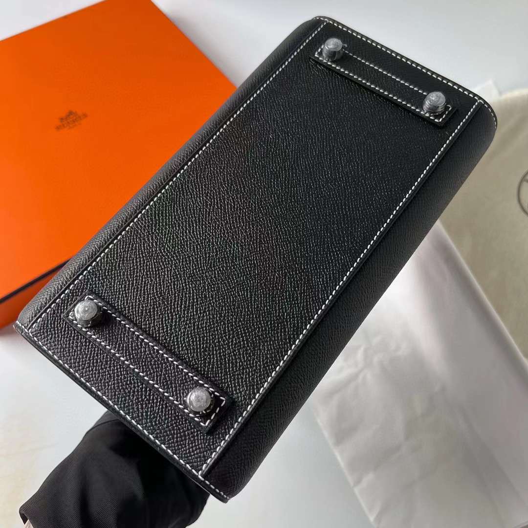 Hermès（爱马仕）Birkin Sellier Epsom Ck89 黑色 银扣 走白色线 25cm 全手工蜡线缝制 Phw