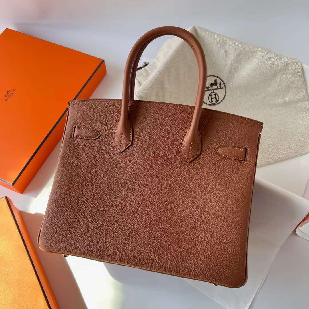Hermès（爱马仕）Birkin 铂金包 Togo皮 Ck37 金棕色 走本色线 金扣 30cm 全手工蜡线缝制 Ghw