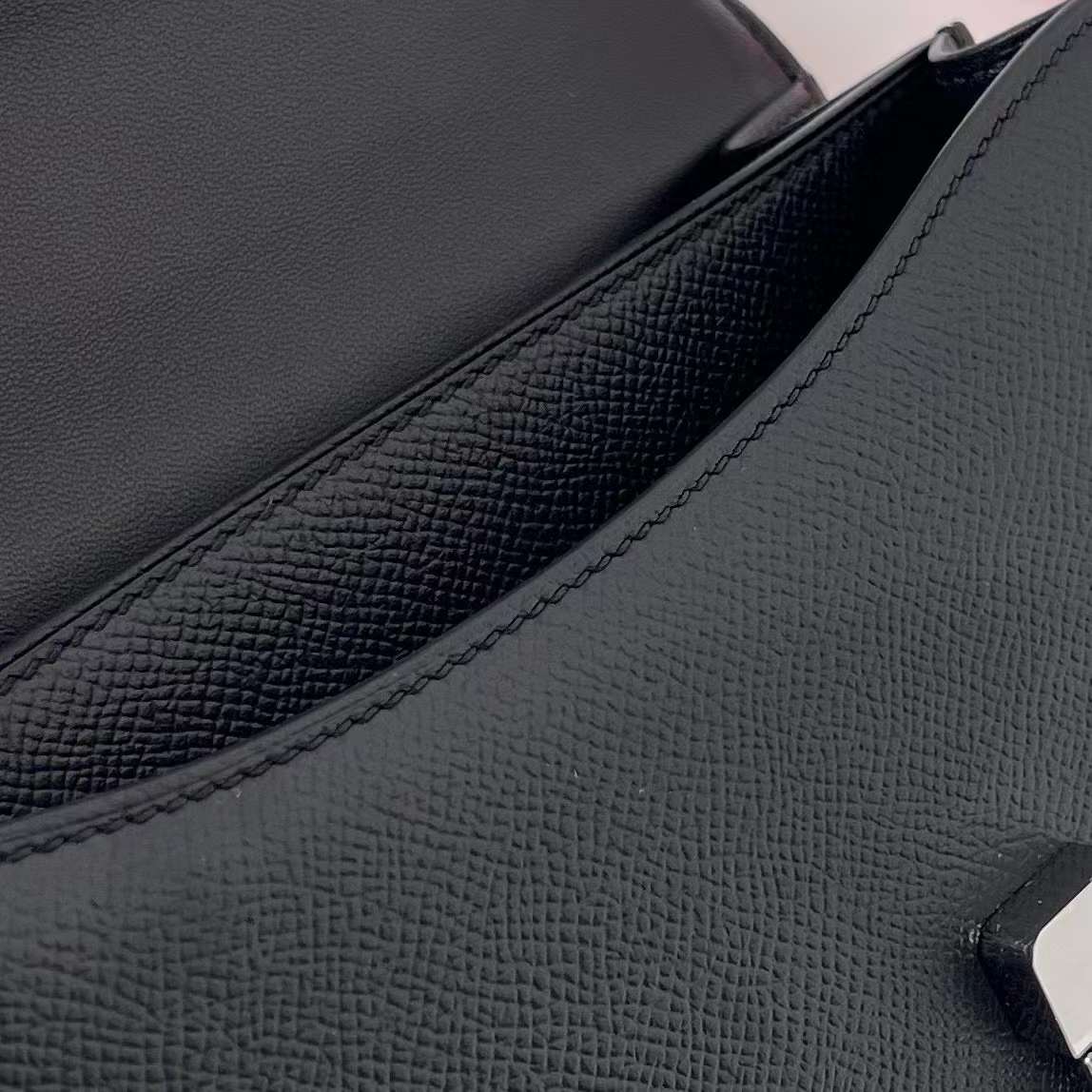 Hermès（爱马仕）Constance 康斯坦斯 Epsom Ck89 黑色 银扣 19cm 全手工蜡线缝制 Phw