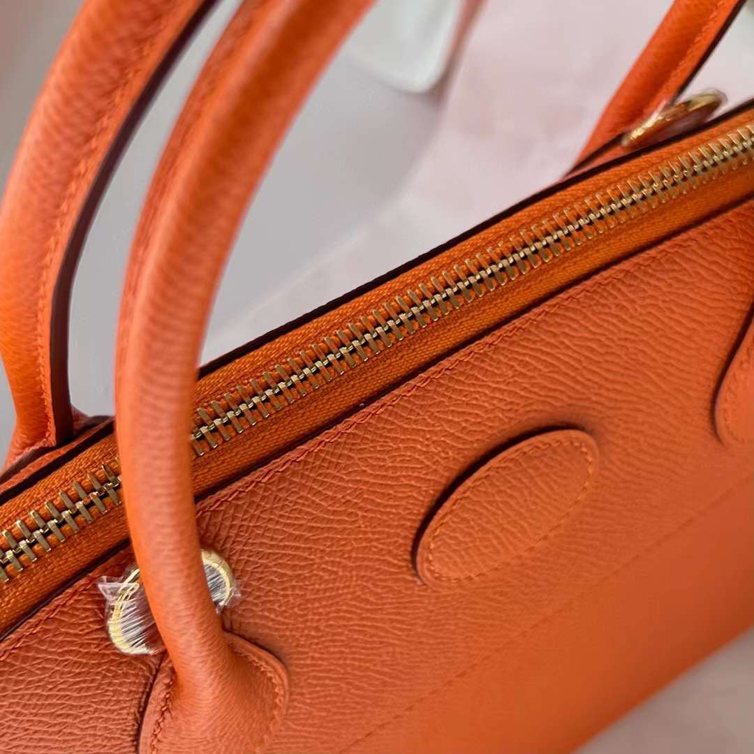 Hermès（爱马仕）Bolide 保龄球包 Epsom Ck93 橙色 金扣 27cm 全手工蜡线缝制 Ghw