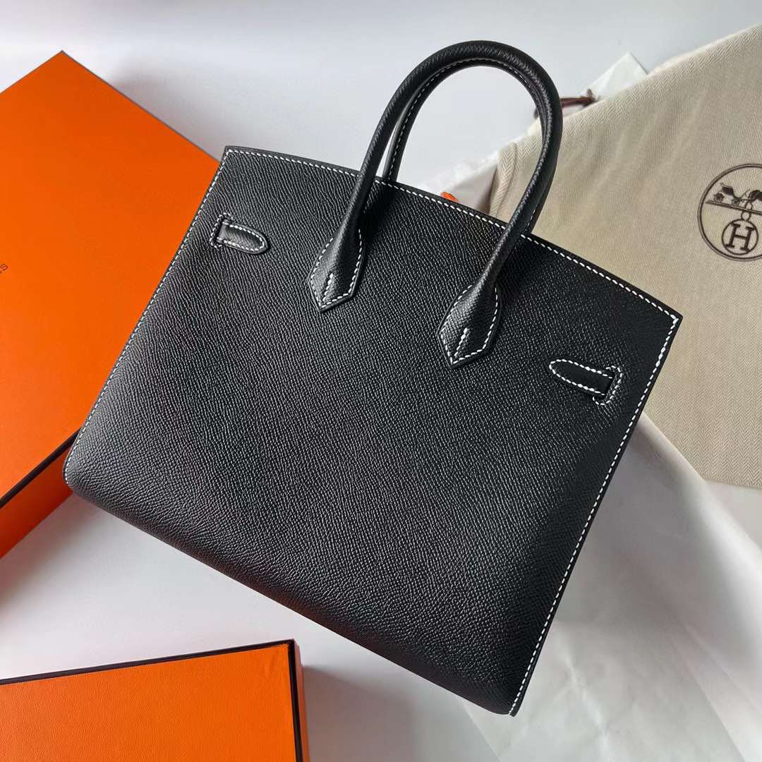 Hermès（爱马仕）Birkin Sellier Epsom Ck89 黑色 银扣 走白色线 25cm 全手工蜡线缝制 Phw