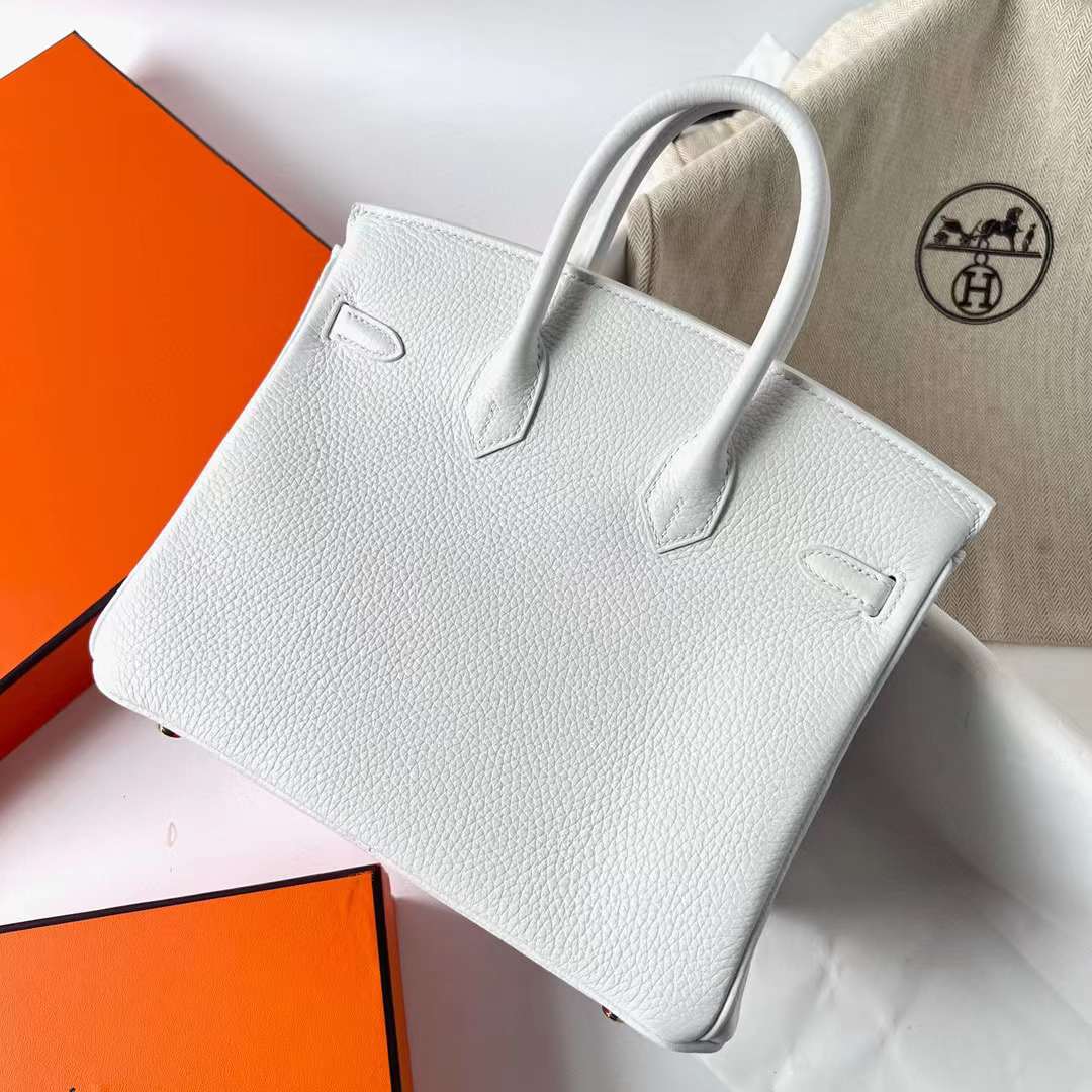 Hermès（爱马仕）Birkin 铂金包 Clemence 进口TC大牛皮 01 纯白 金扣 25cm 全手工蜡线缝制 Ghw