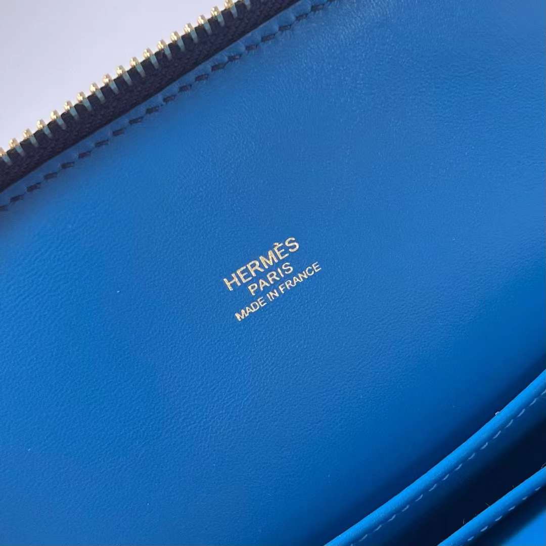 Hermès（爱马仕）Bolide 保龄球包 Evercolor Ck73 宝石蓝 内拼 0F 弗里达蓝 金扣 25cm 全手工蜡线缝制 Ghw