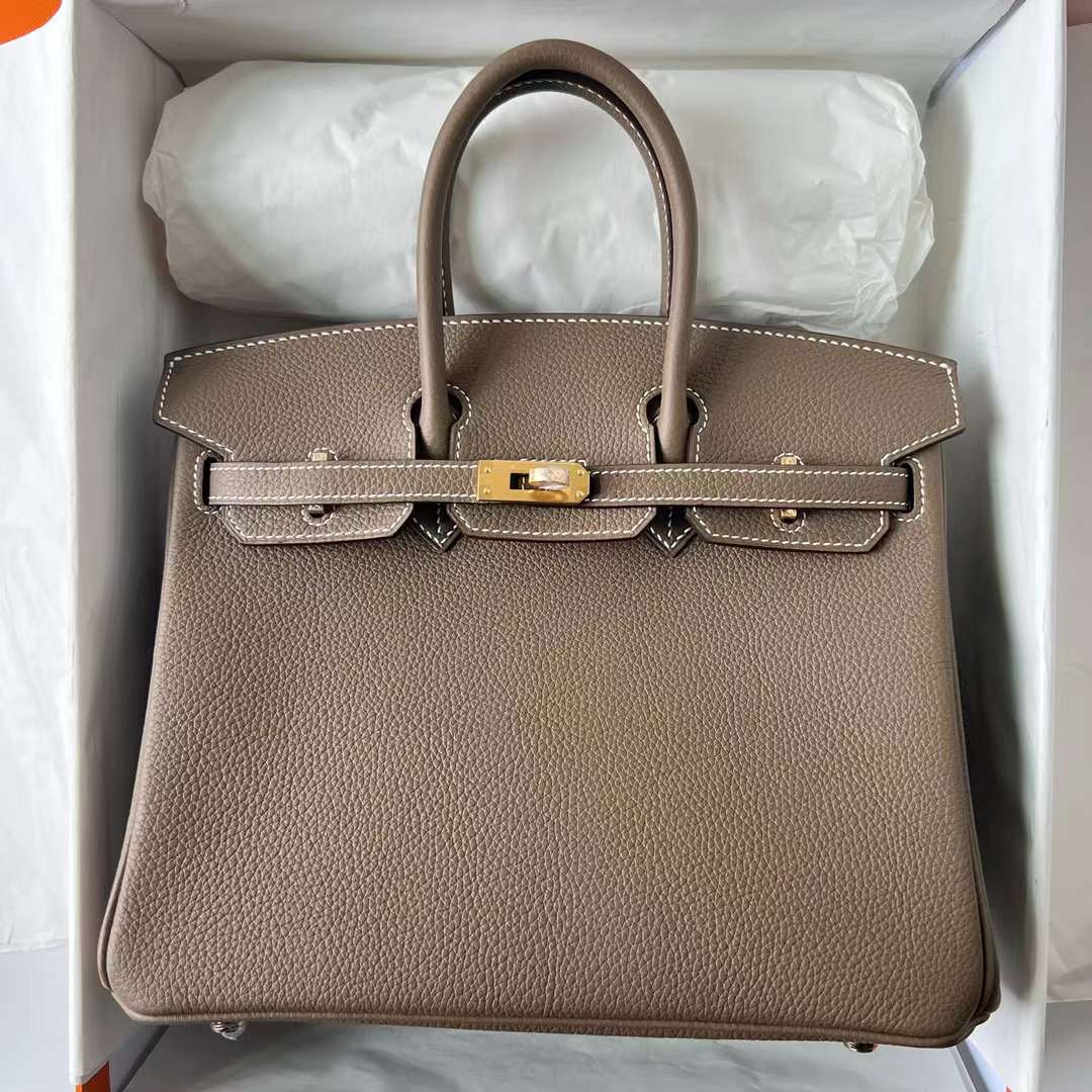 Hermès（爱马仕）Birkin 铂金包 Togo 进口小牛皮 Ck18 大象灰 金扣 25cm 全手工蜡线缝制 Ghw