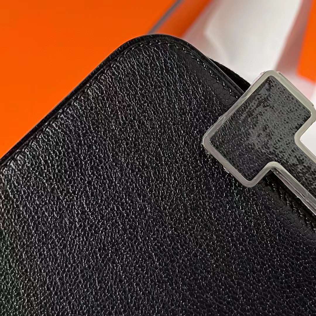 Hermès（爱马仕）Geta Chevre 进口山羊皮 Ck89 黑色 银扣 20cm 全手工蜡线缝制 Phw
