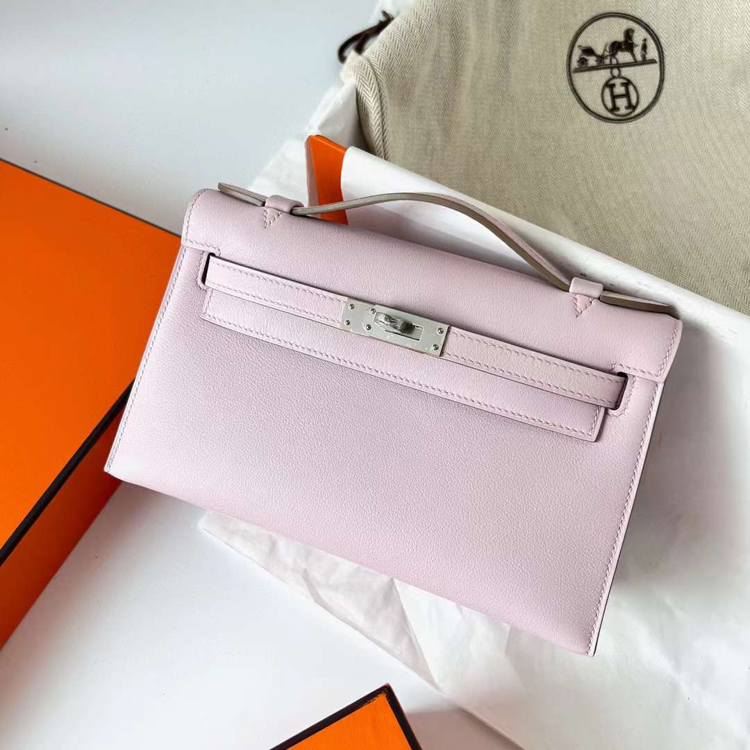 Hermès（爱马仕）Mini Kelly Pochette Epsom 09 梦幻粉紫 银扣 22cm 全手工蜡线缝制 Phw