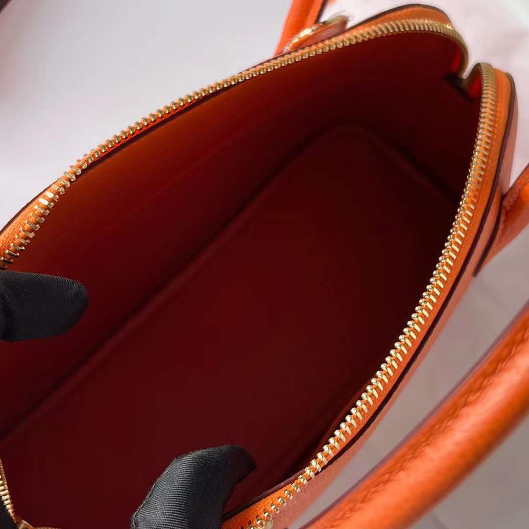 Hermès（爱马仕）Bolide 保龄球包 Epsom Ck93 橙色 金扣 27cm 全手工蜡线缝制 Ghw