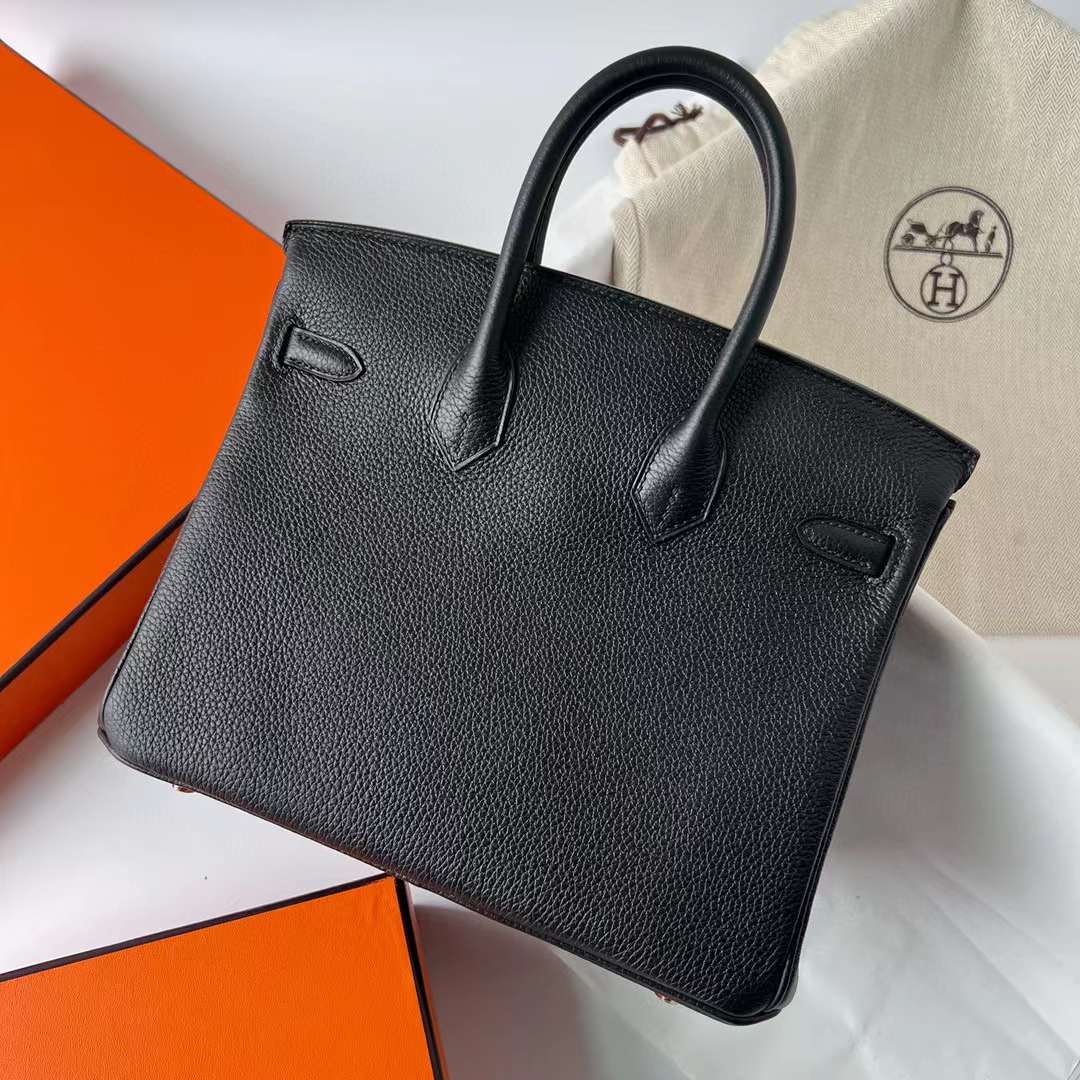 Hermès（爱马仕）Birkin 铂金包 Togo 顶级小牛皮 Ck89 黑色 玫瑰金扣 25cm 全手工蜡线缝制 Rghw