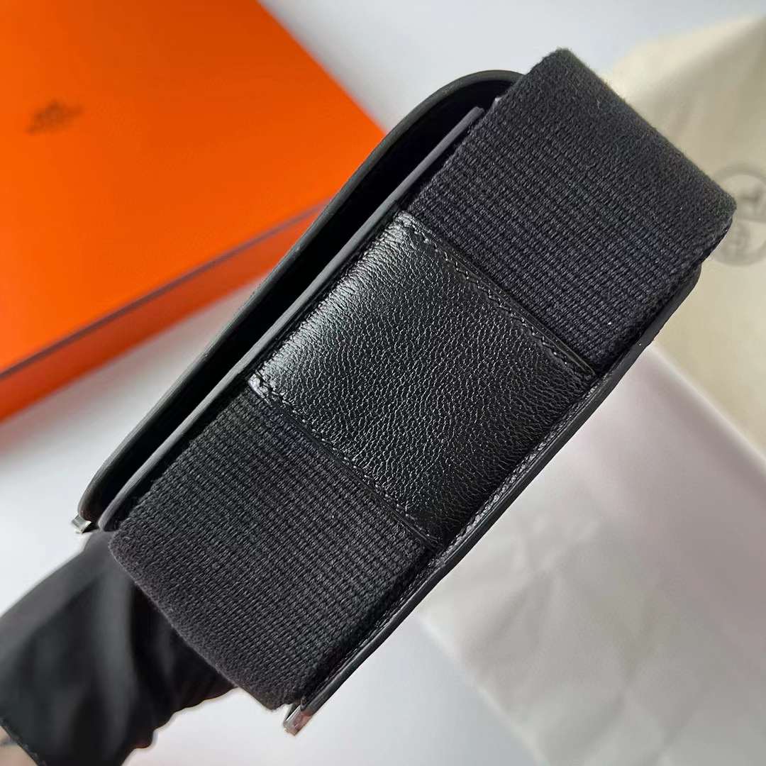 Hermès（爱马仕）Geta Chevre 进口山羊皮 Ck89 黑色 银扣 20cm 全手工蜡线缝制 Phw