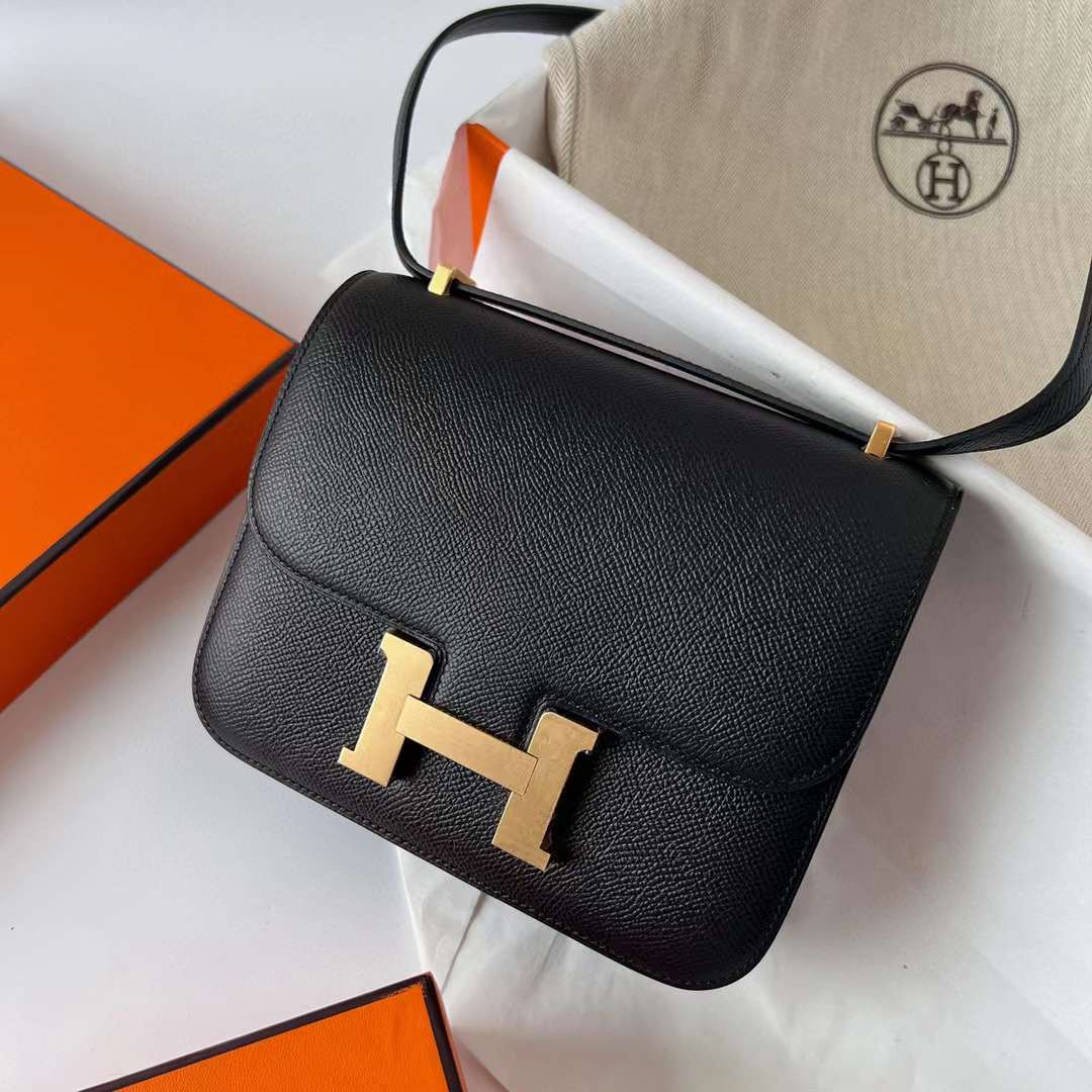 Hermès（爱马仕）Constance 康斯坦斯 Epsom Ck89 黑色 金扣 19cm 全手工蜡线缝制 Ghw
